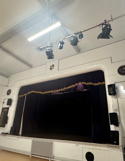 Balcony seating area overlooking the theatre stage at East Cowes Town Hall