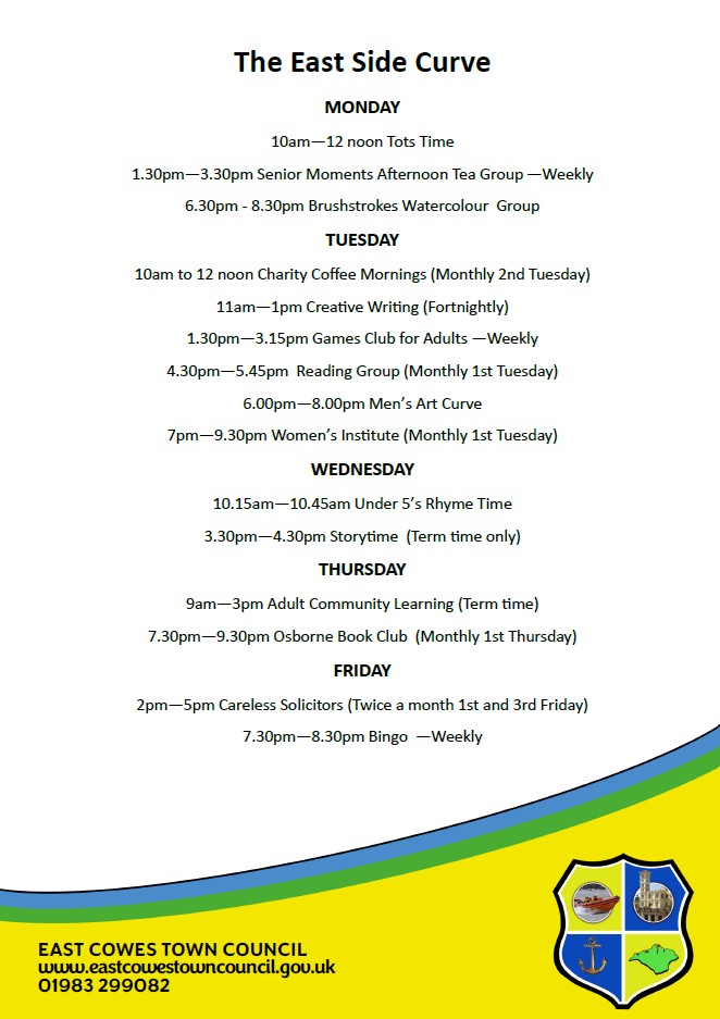 A Poster that informs users what events and activities are happening in the East Side Curve